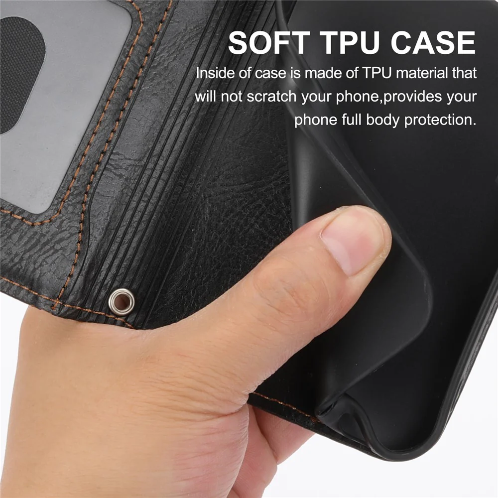For iPhone 17 Pro Max Case Zipper Pocket Wallet Leather Phone Cover with Wrist Strap - Black - Image 6