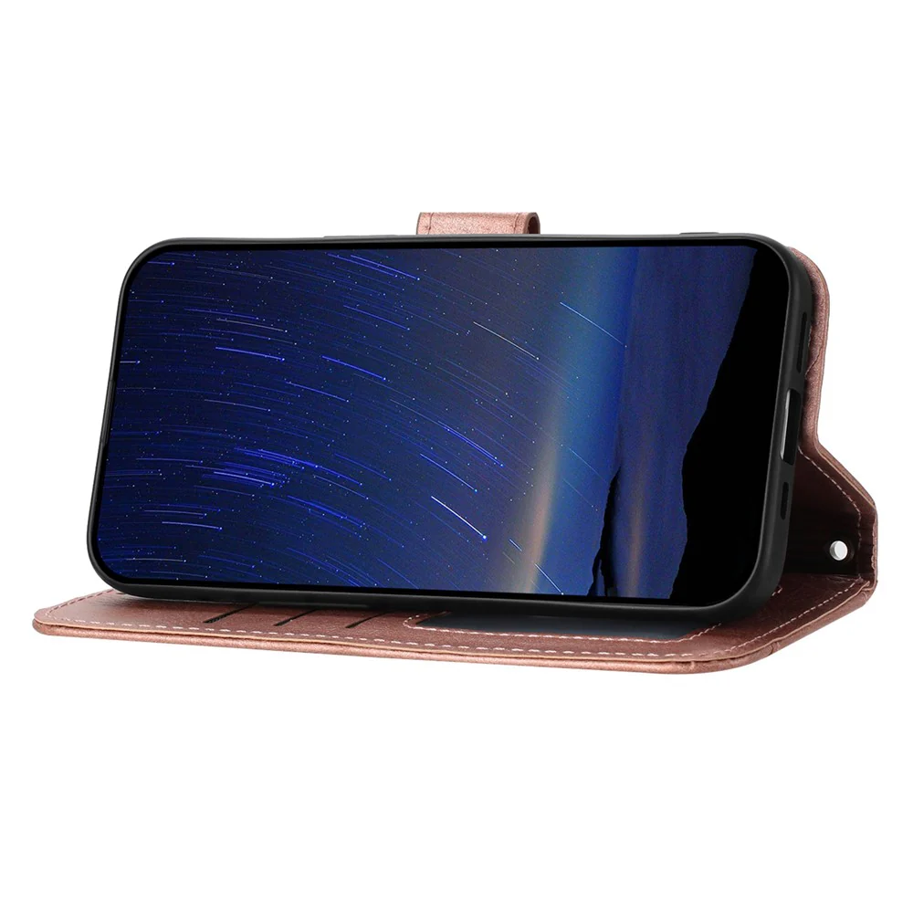 For iPhone 17 Pro Max Case Zipper Pocket Wallet Leather Phone Cover with Wrist Strap - Rose Gold - Image 2