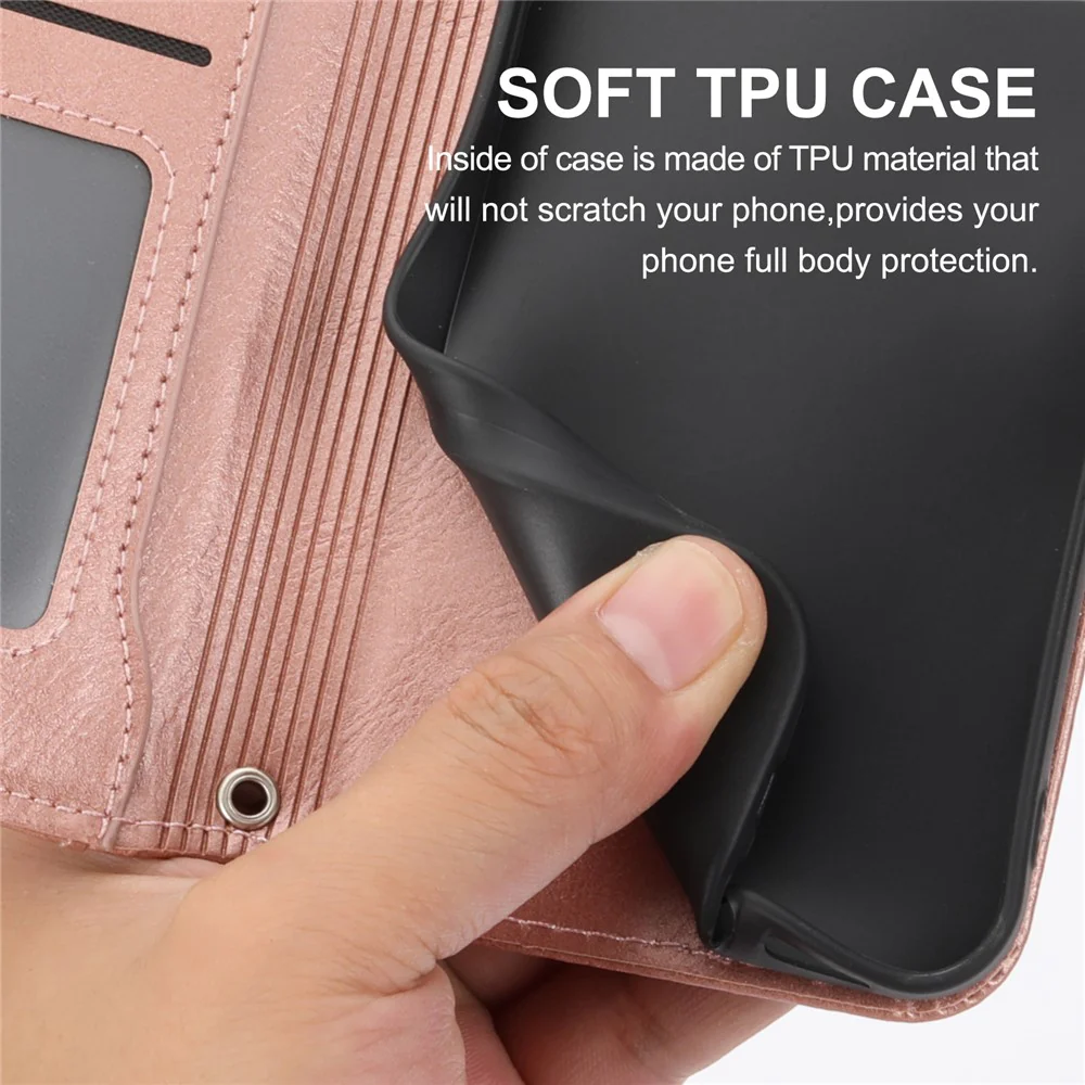 For iPhone 17 Pro Max Case Zipper Pocket Wallet Leather Phone Cover with Wrist Strap - Rose Gold - Image 6