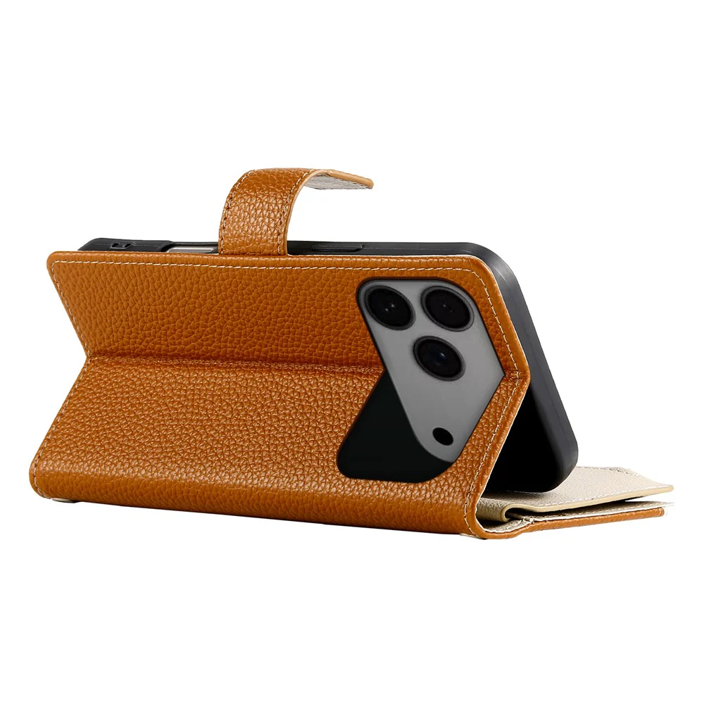 For iPhone 17 Pro Max Case Zipper Wallet Color Splicing Leather Flip Phone Cover with Straps - Brown - Image 4