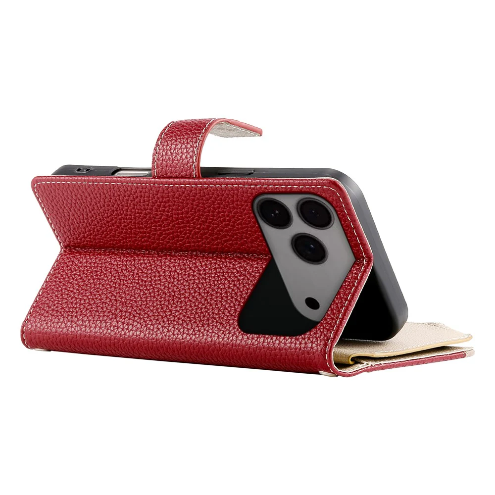 For iPhone 17 Pro Max Case Zipper Wallet Color Splicing Leather Flip Phone Cover with Straps - Red - Image 4