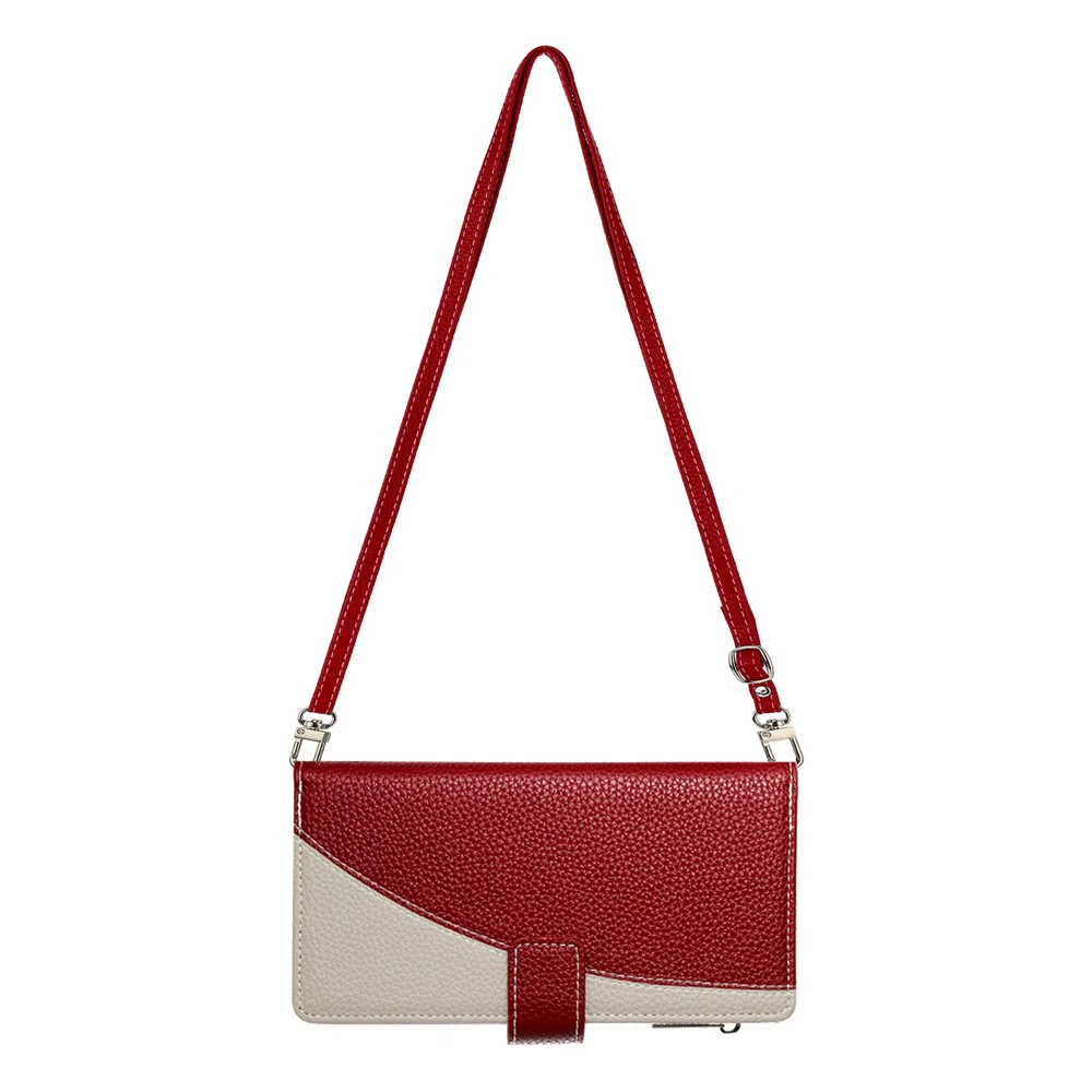 For iPhone 17 Pro Max Case Zipper Wallet Color Splicing Leather Flip Phone Cover with Straps - Red - Image 8