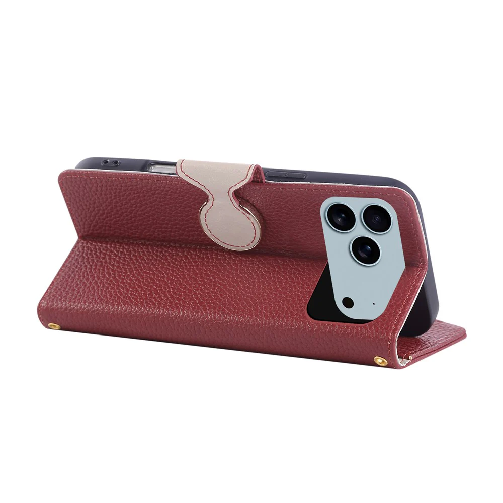 For iPhone 17 Pro Max Case Zipper Wallet Leather Phone Cover with Wrist Strap - Wine Red - Image 5