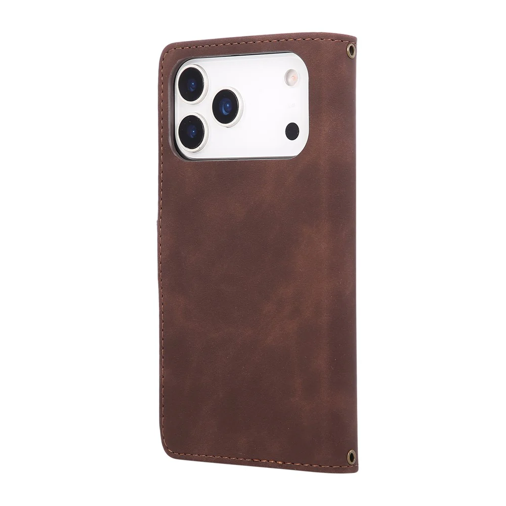 For iPhone 17 Pro Max Case Zipper Wallet Multiple Card Slots Leather Phone Cover with Wrist Strap - Coffee - Image 6