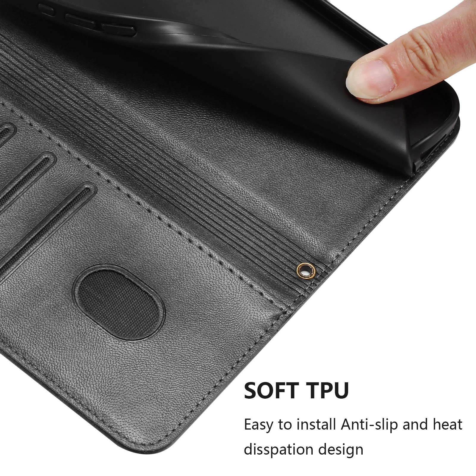 For iPhone 17 Pro Max Cases Wallet Stand Retro Texture Leather Phone Cover with Lanyard - Black - Image 6