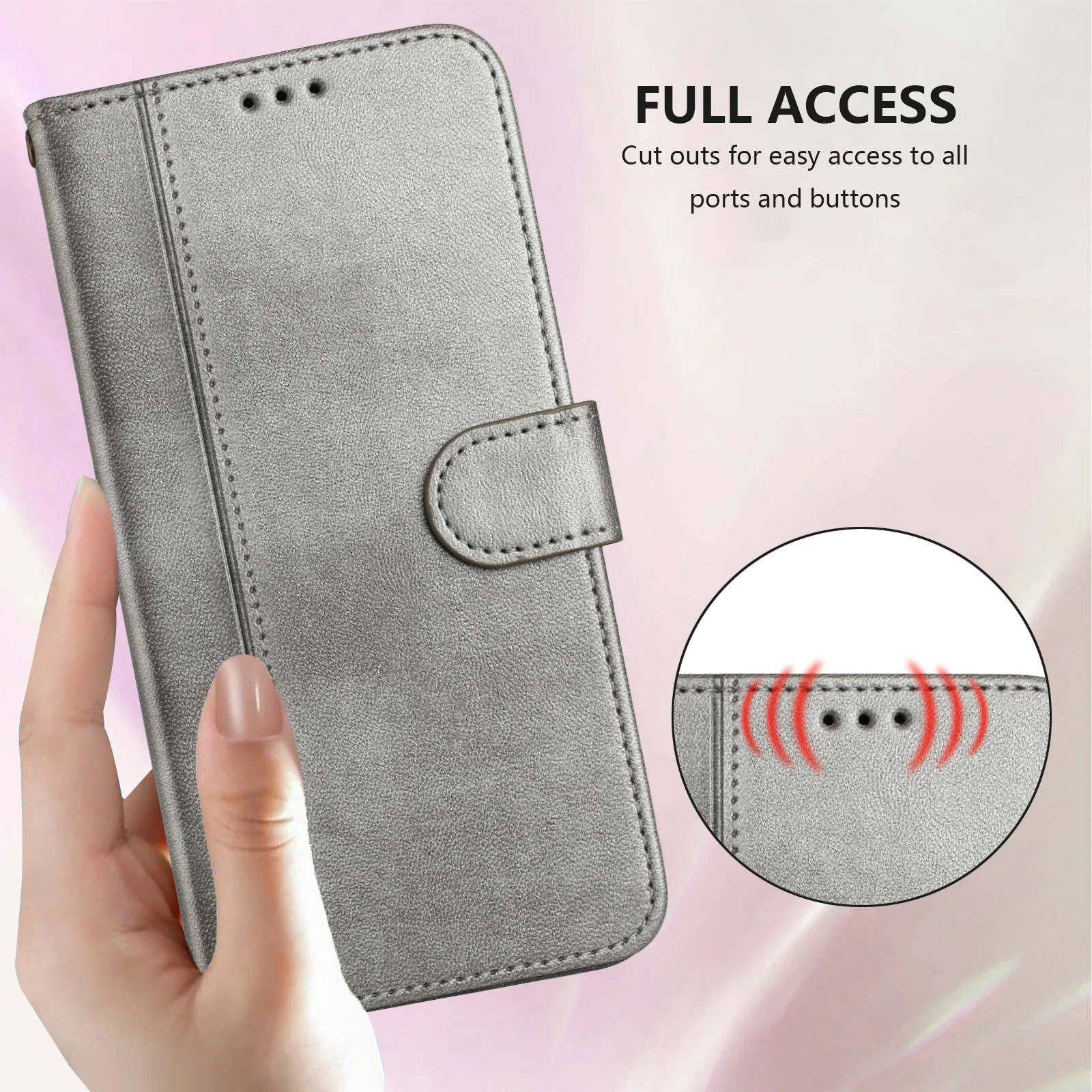 For iPhone 17 Pro Max Cases Wallet Stand Retro Texture Leather Phone Cover with Lanyard - Grey - Image 4