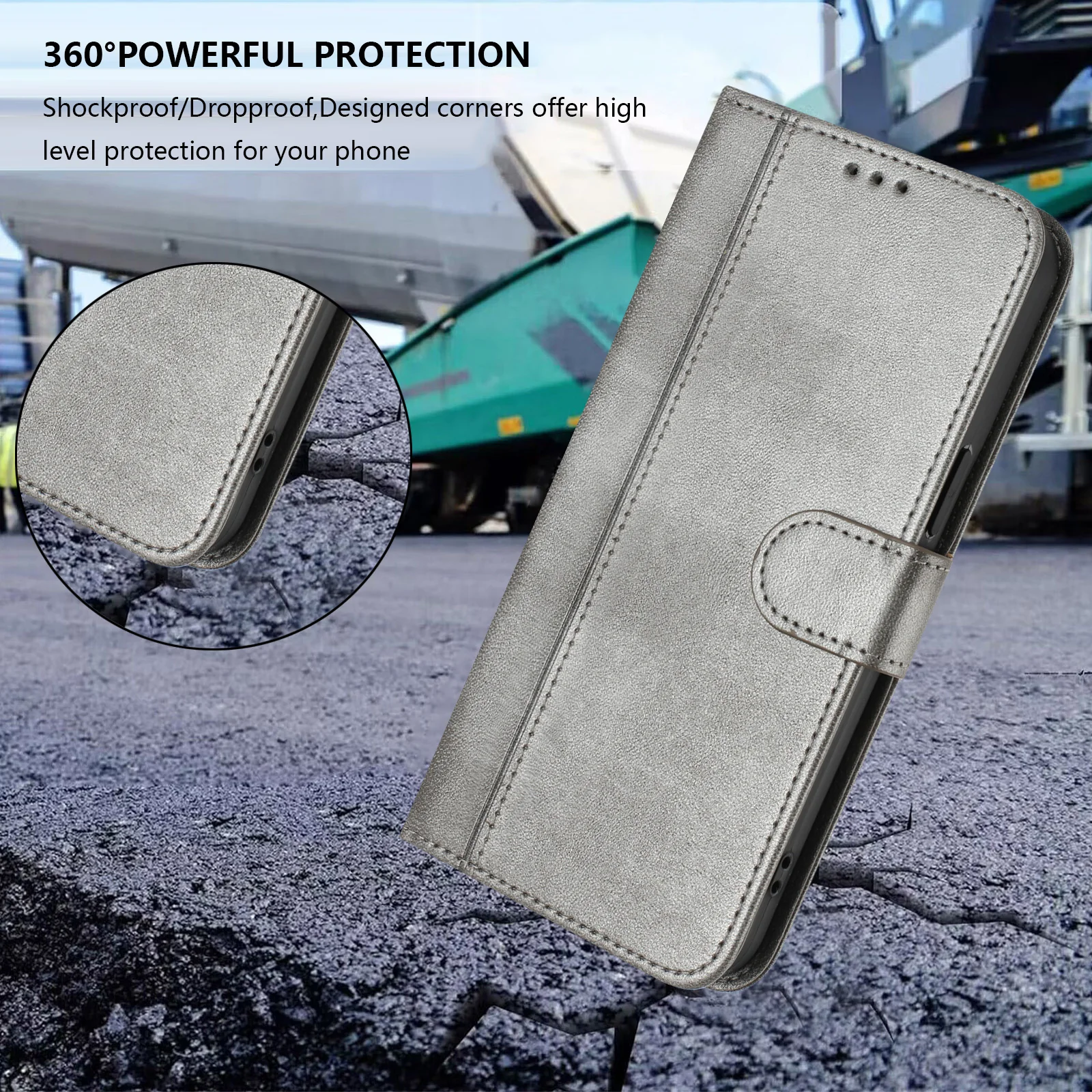 For iPhone 17 Pro Max Cases Wallet Stand Retro Texture Leather Phone Cover with Lanyard - Grey - Image 7