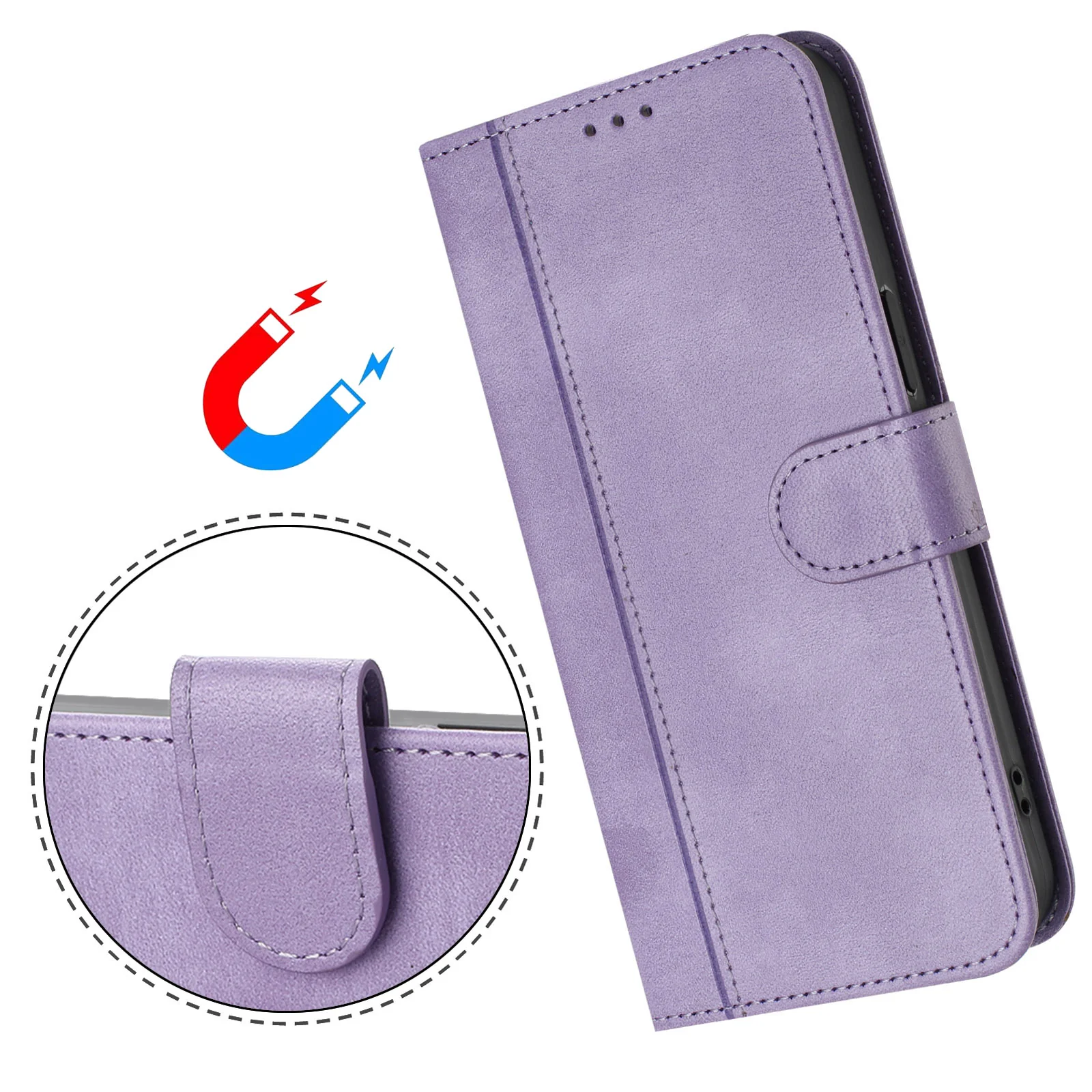 For iPhone 17 Pro Max Cases Wallet Stand Retro Texture Leather Phone Cover with Lanyard - Light Purple - Image 3