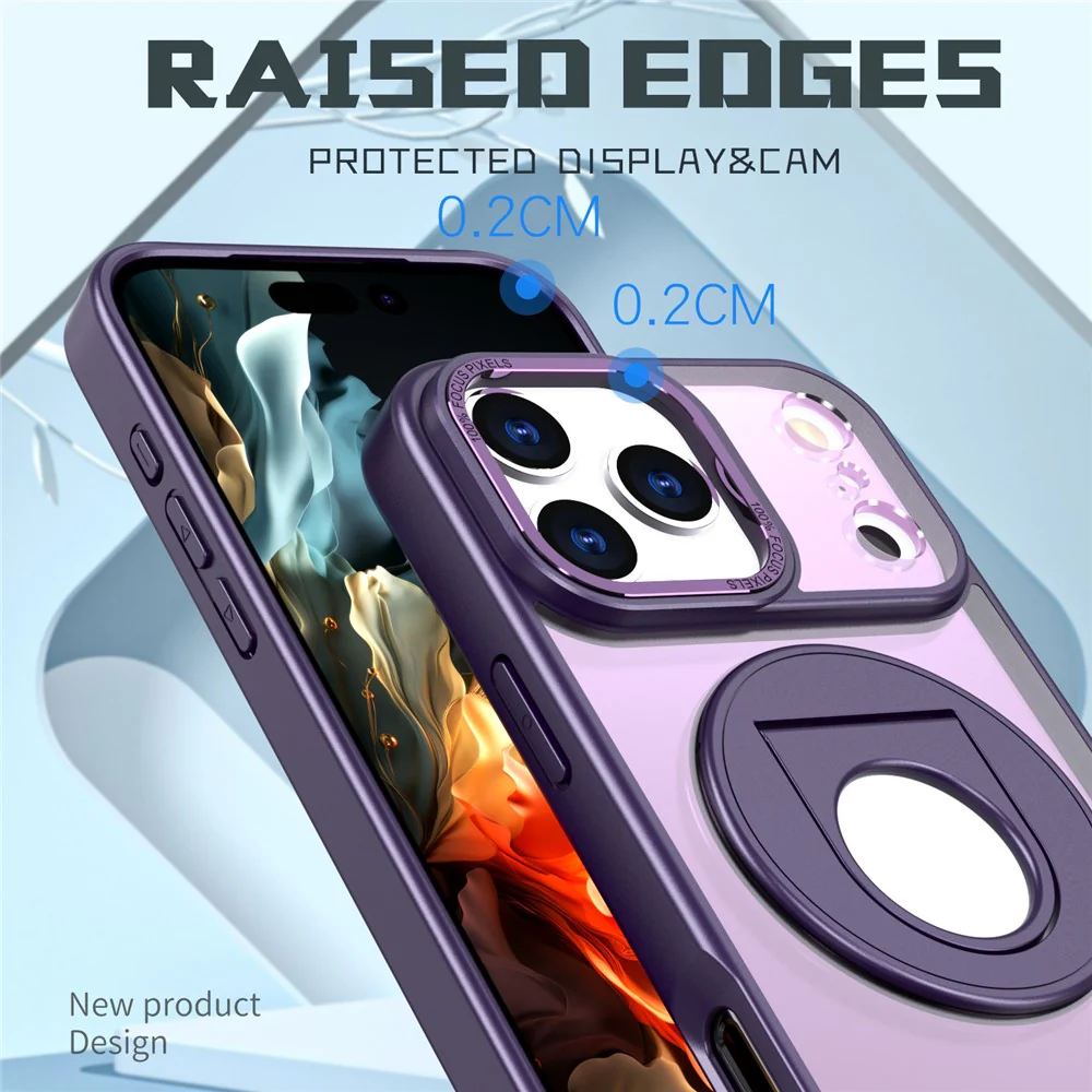 For iPhone 17 Pro Max Clear Back Case Rotating Kickstand TPU + PC Phone Cover Compatible with MagSafe - Purple - Image 4