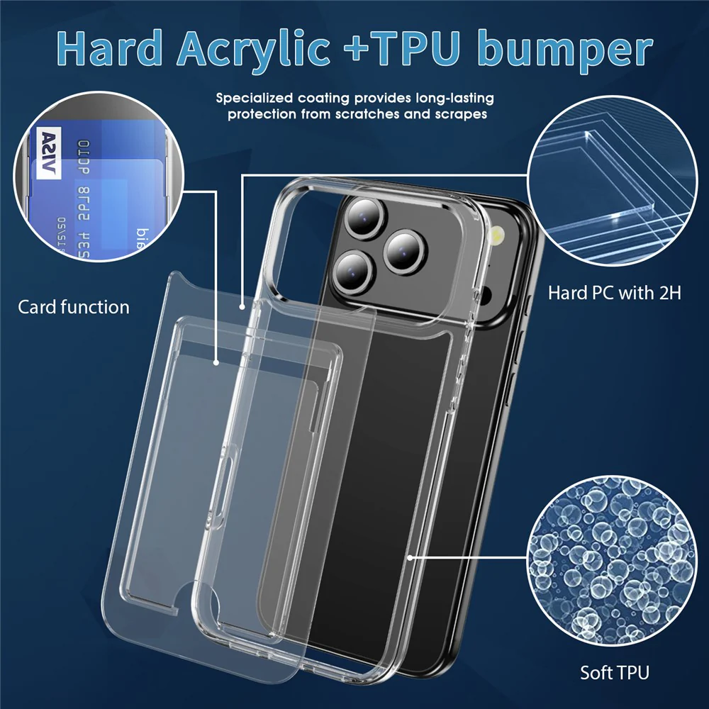 For iPhone 17 Pro Max Clear Case TPU + PC + Acrylic Cell Phone Case with Card Holder - Image 8