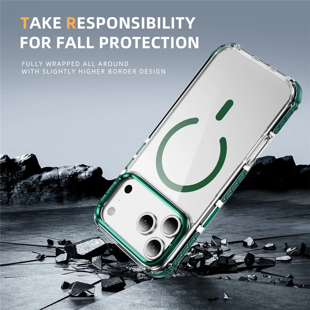 For iPhone 17 Pro Max Clear Phone Case with Lens Kickstand Cover Compatible with MagSafe - Green - Image 5