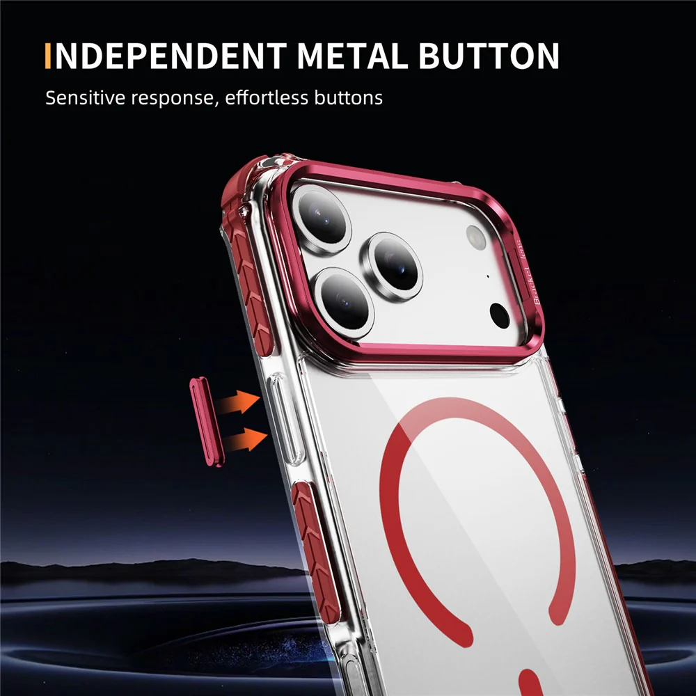 For iPhone 17 Pro Max Clear Phone Case with Lens Kickstand Cover Compatible with MagSafe - Red - Image 6