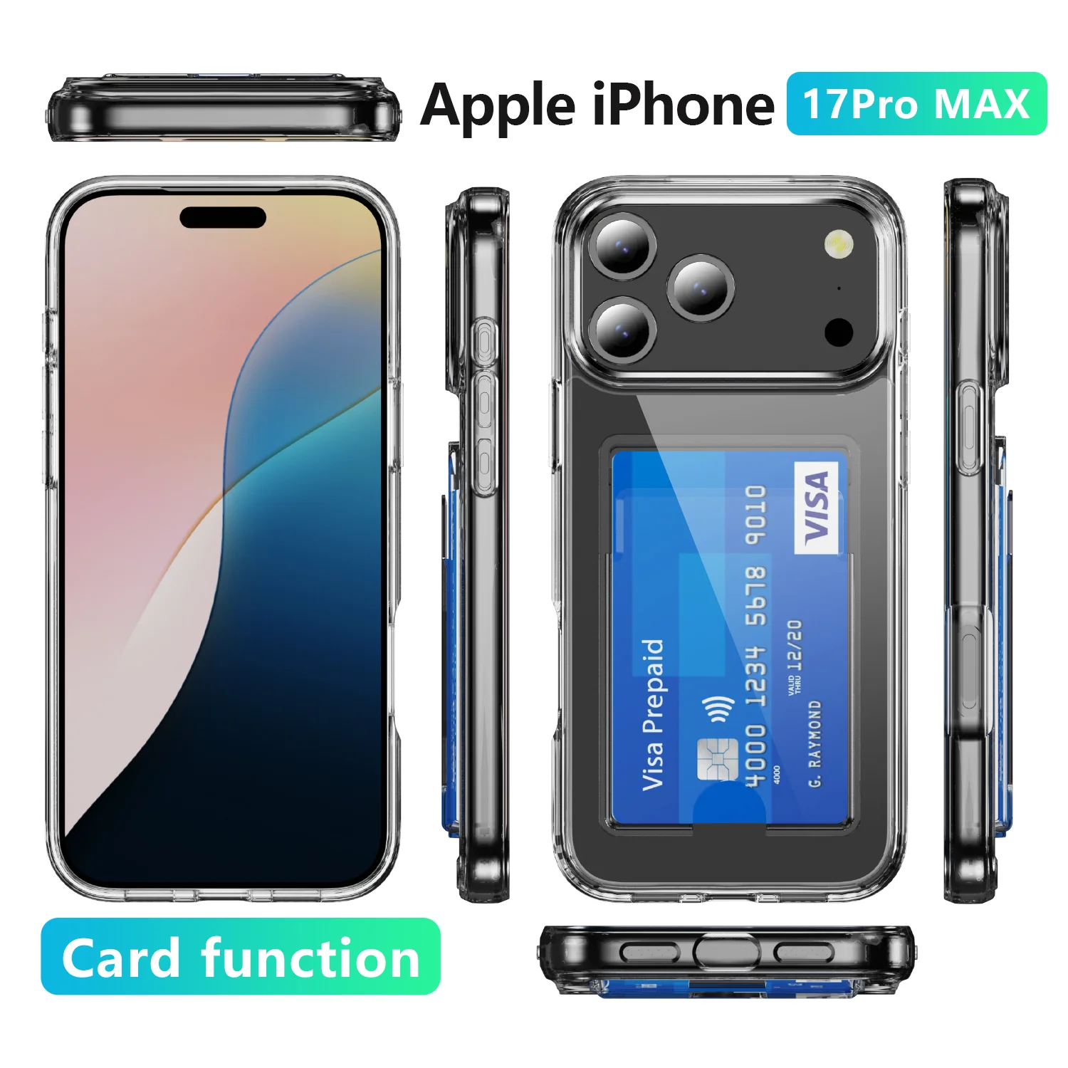 For iPhone 17 Pro Max Clear Phone Case with Screen Film WANLONFENG CK Series Card Holder Cover (Big Lens Hole) - Transparent - Image 2