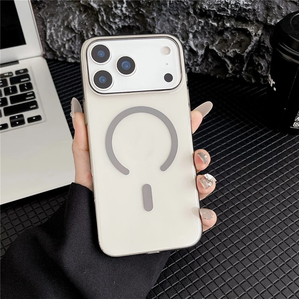 For iPhone 17 Pro Max Crystal Clear Case Compatible with MagSafe Hard PC Phone Cover - Grey