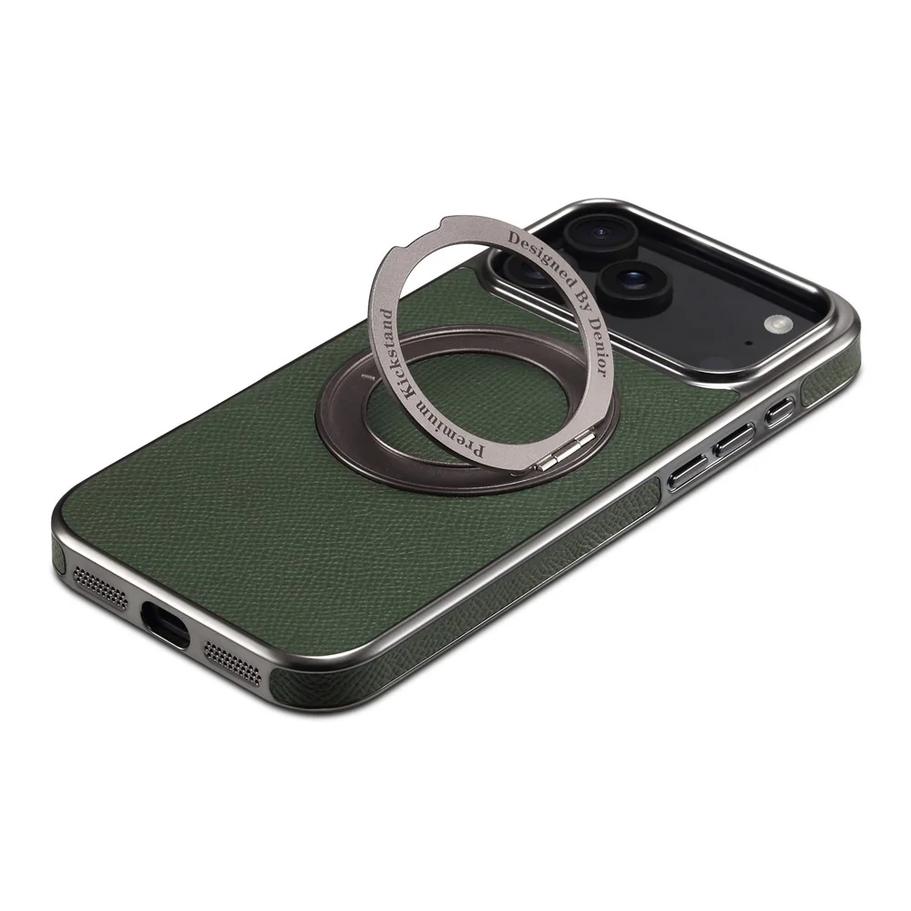 For iPhone 17 Pro Max Kickstand Case Genuine Cow Leather Back Cover Compatible with MagSafe - Green - Image 5
