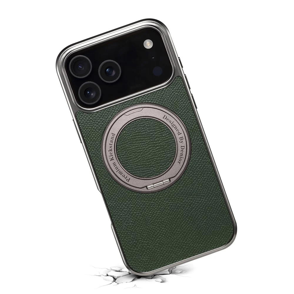 For iPhone 17 Pro Max Kickstand Case Genuine Cow Leather Back Cover Compatible with MagSafe - Green - Image 7