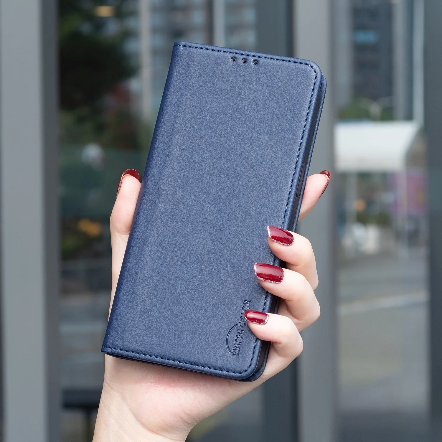 For iPhone 17 Pro Max Leather Case BINFEN COLOR BF18 Phone Stand Cover with Card Slots - Blue - Image 8