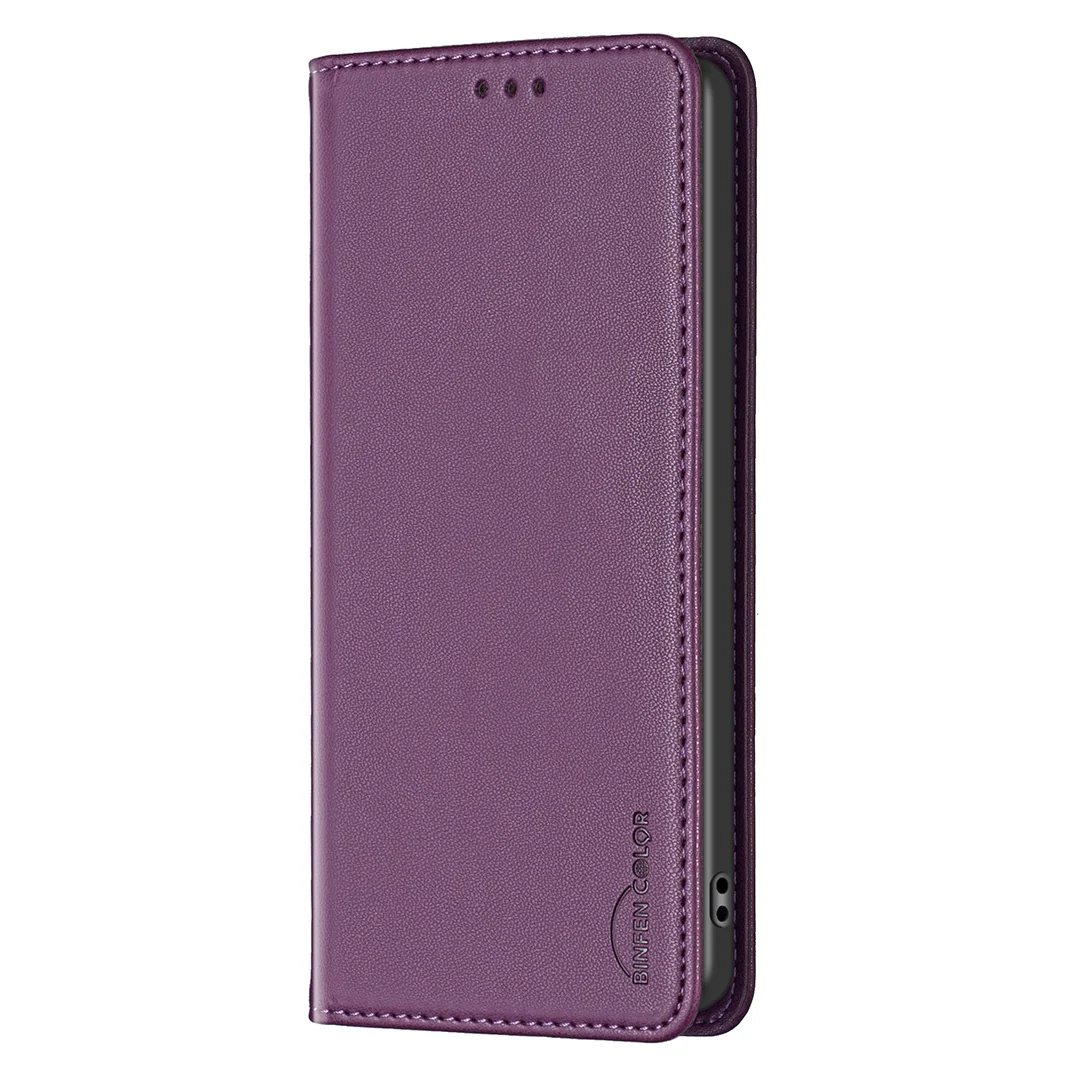 For iPhone 17 Pro Max Leather Case BINFEN COLOR BF18 Phone Stand Cover with Card Slots - Dark Purple - Image 2