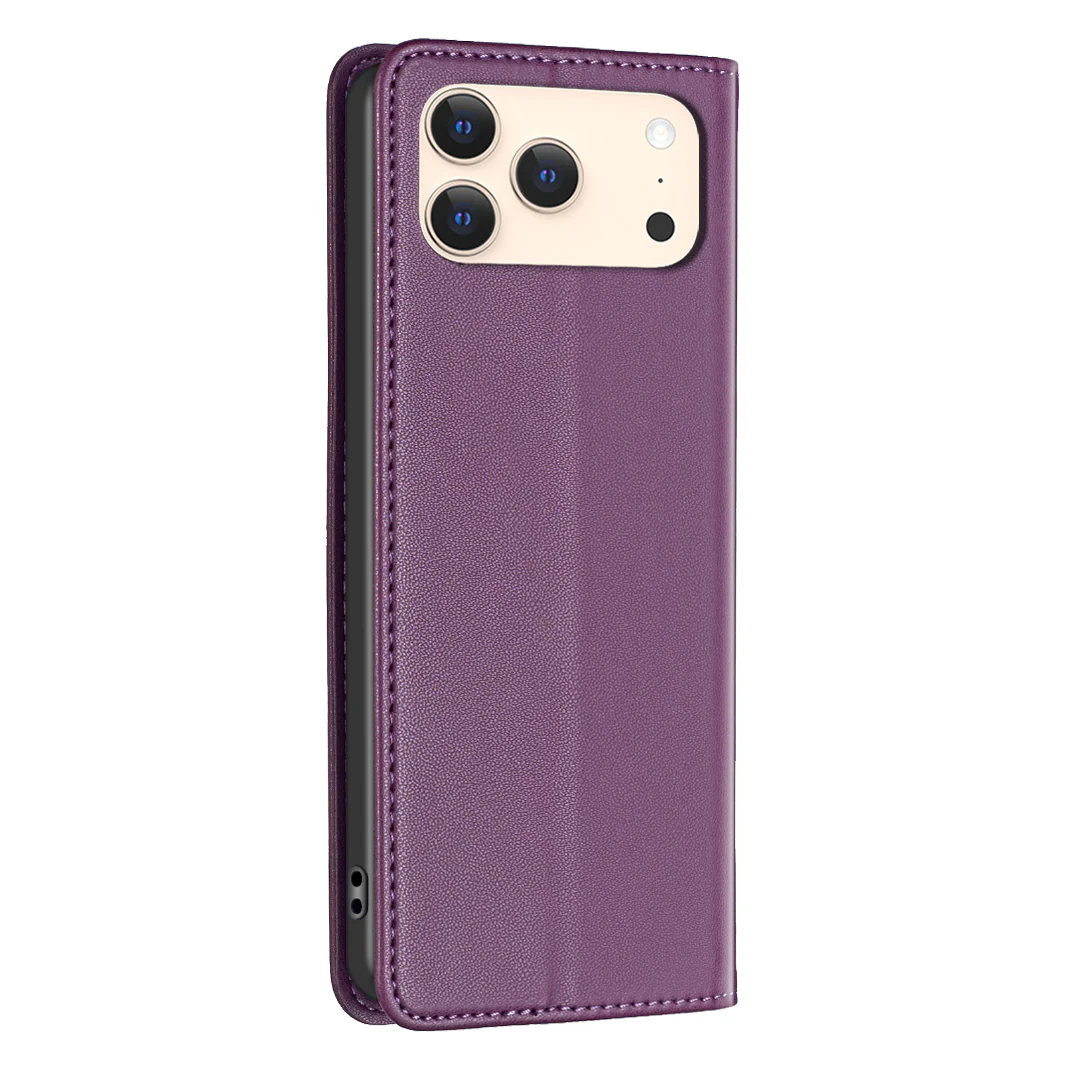 For iPhone 17 Pro Max Leather Case BINFEN COLOR BF18 Phone Stand Cover with Card Slots - Dark Purple - Image 3