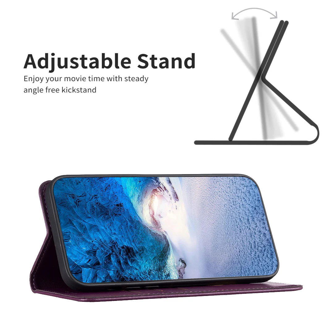 For iPhone 17 Pro Max Leather Case BINFEN COLOR BF18 Phone Stand Cover with Card Slots - Dark Purple - Image 4