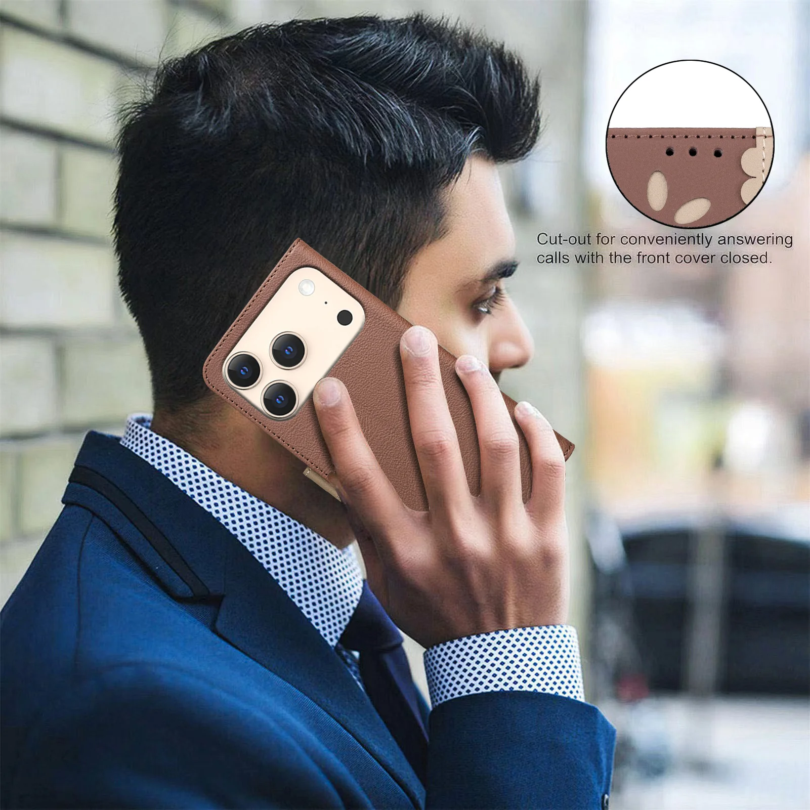 For iPhone 17 Pro Max Leather Case BINFEN COLOR BF36 Floral Pattern Phone Cover RFID Blocking Wallet Stand - Brown - Image 8