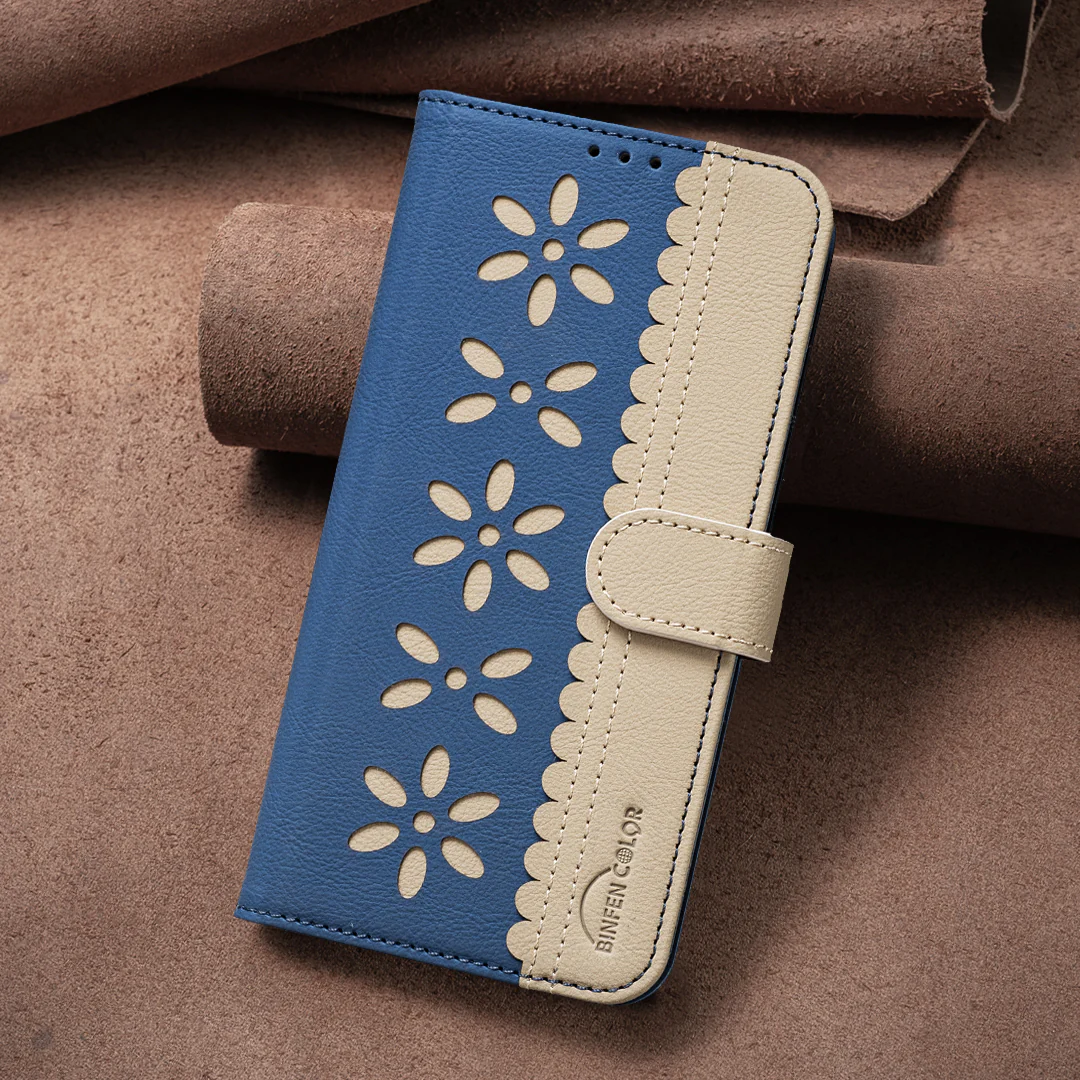 For iPhone 17 Pro Max Leather Case BINFEN COLOR BF36 Floral Pattern Phone Cover RFID Blocking Wallet Stand - Dark Blue - Image 6