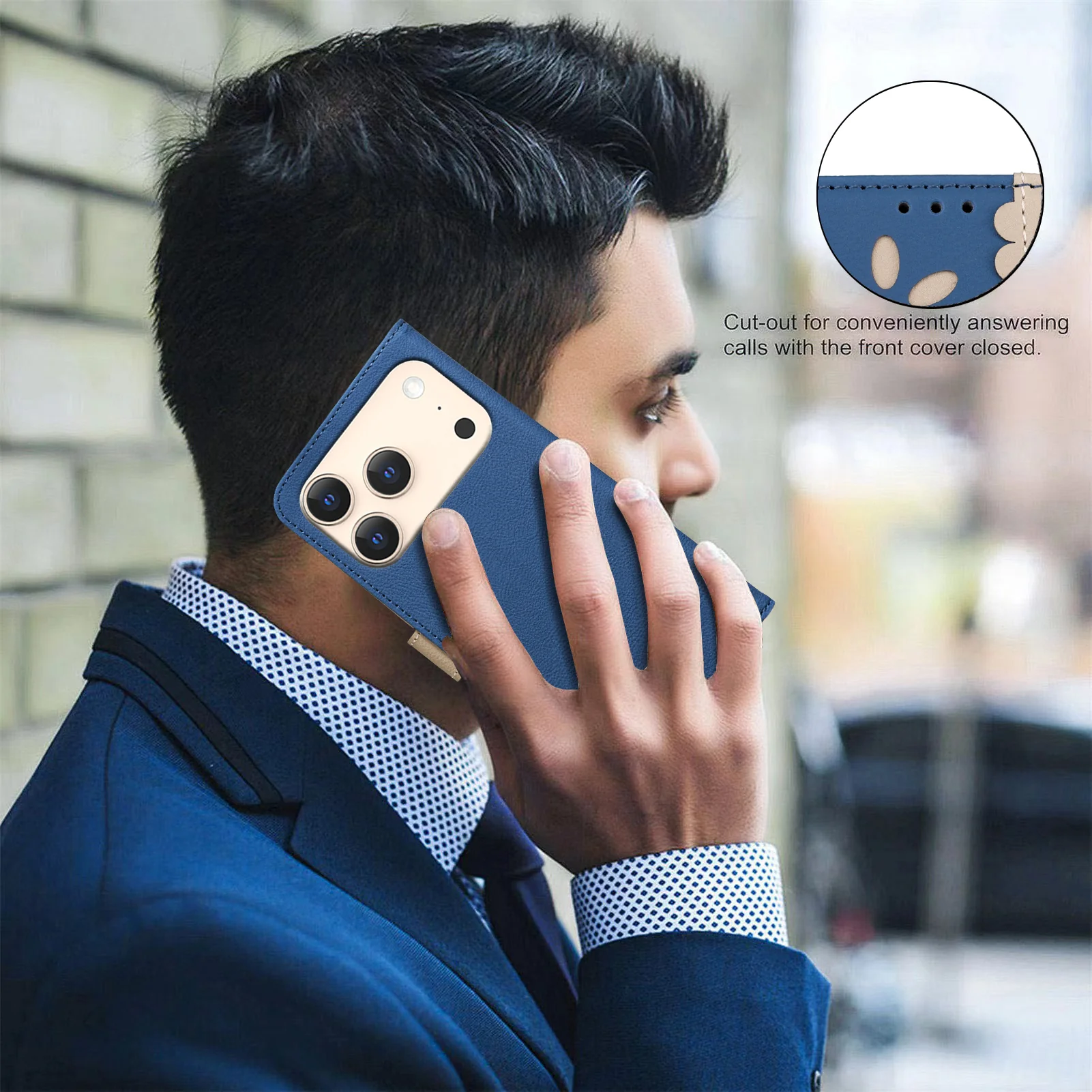 For iPhone 17 Pro Max Leather Case BINFEN COLOR BF36 Floral Pattern Phone Cover RFID Blocking Wallet Stand - Dark Blue - Image 8