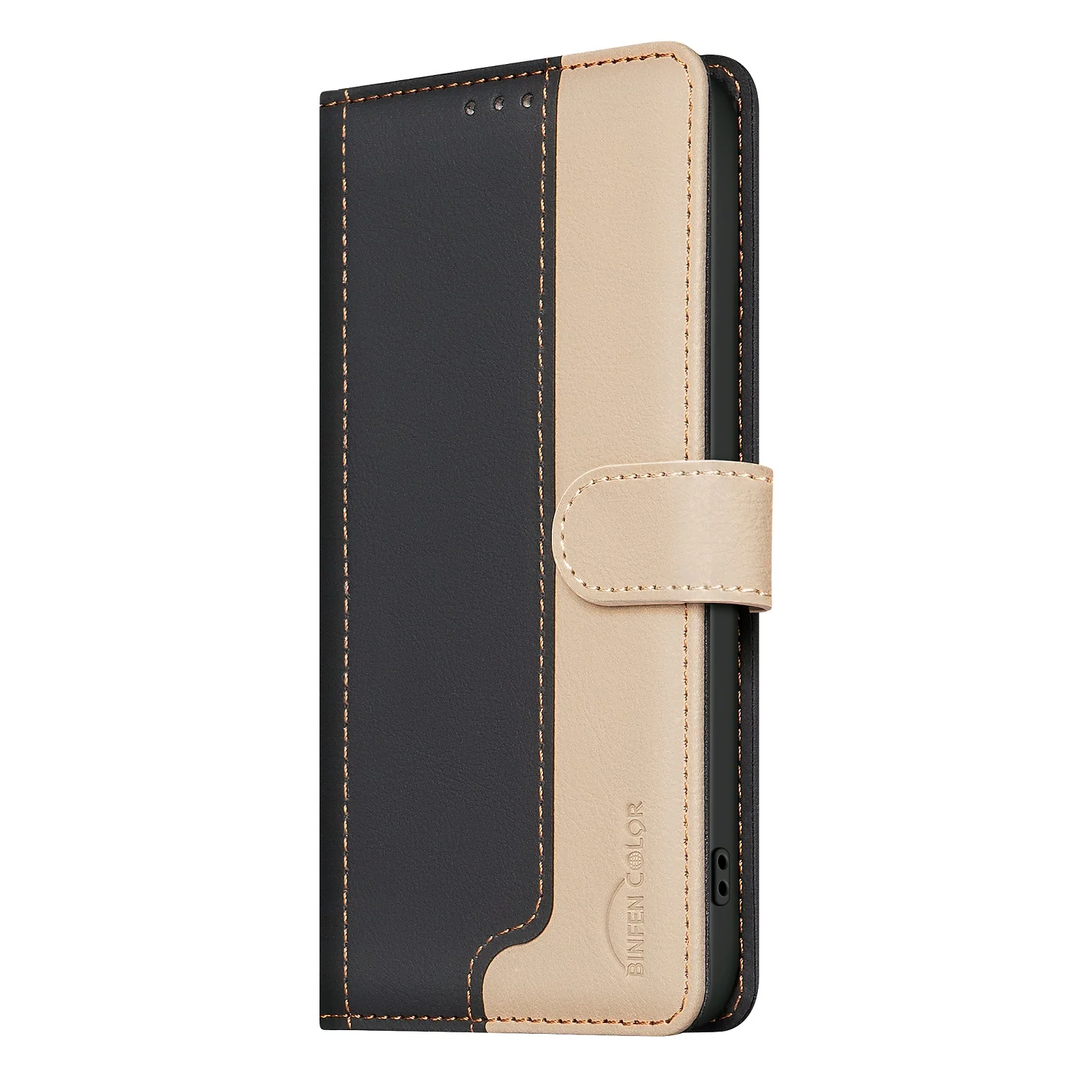 For iPhone 17 Pro Max Leather Case BINFEN COLOR Splicing Color RFID Blocking Wallet Stand Phone Cover - Black - Image 2