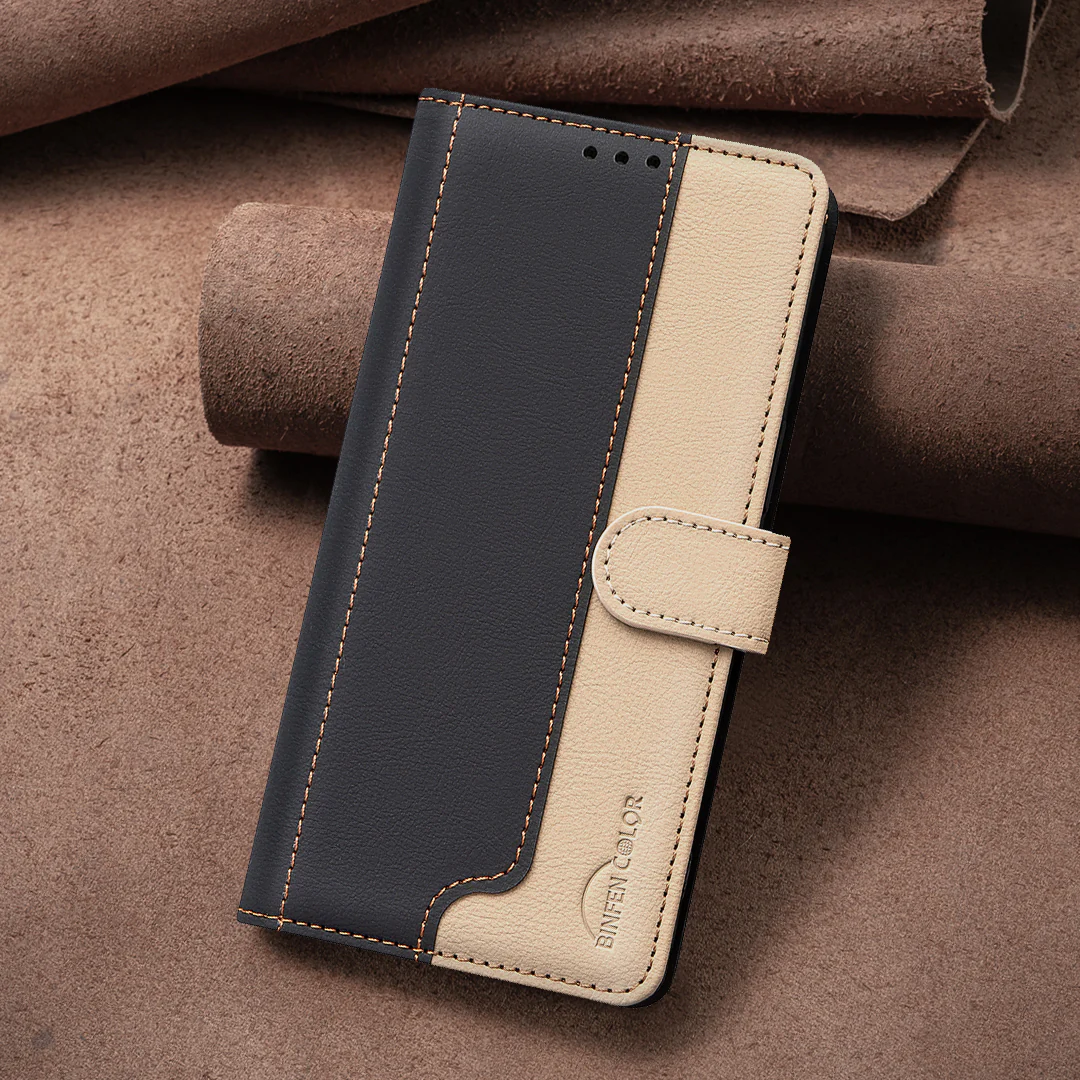 For iPhone 17 Pro Max Leather Case BINFEN COLOR Splicing Color RFID Blocking Wallet Stand Phone Cover - Black - Image 6