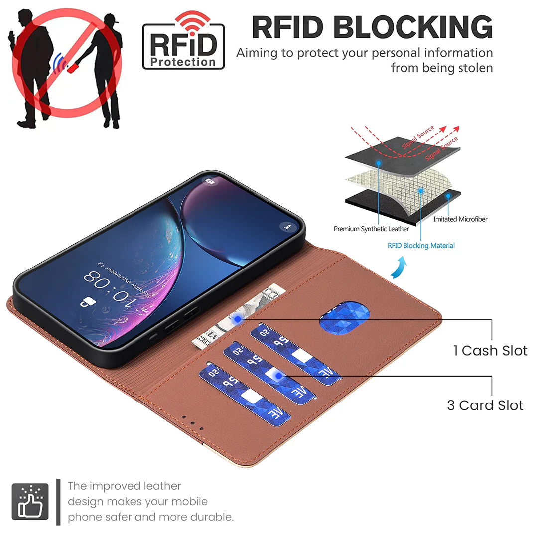 For iPhone 17 Pro Max Leather Case BINFEN COLOR Splicing Color RFID Blocking Wallet Stand Phone Cover - Brown - Image 4