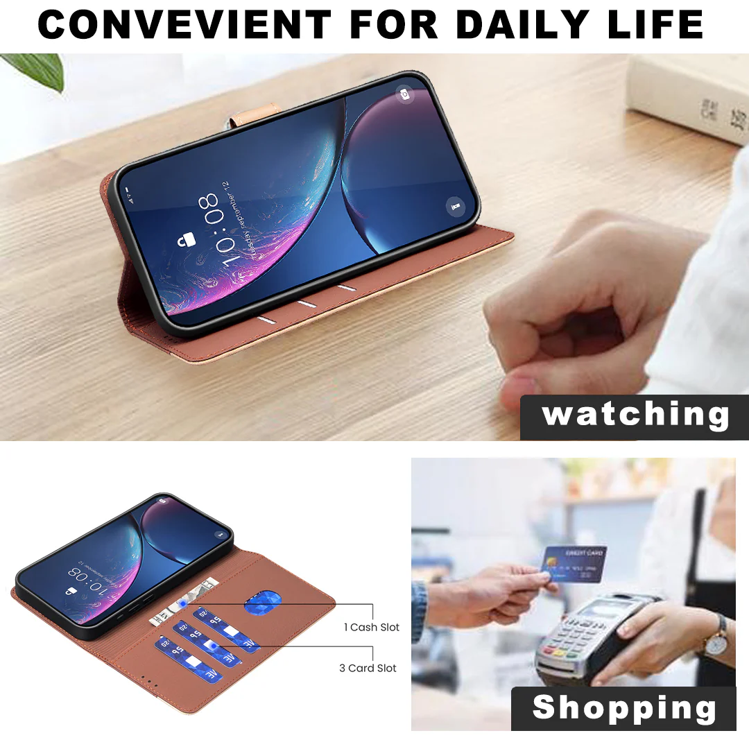 For iPhone 17 Pro Max Leather Case BINFEN COLOR Splicing Color RFID Blocking Wallet Stand Phone Cover - Brown - Image 5