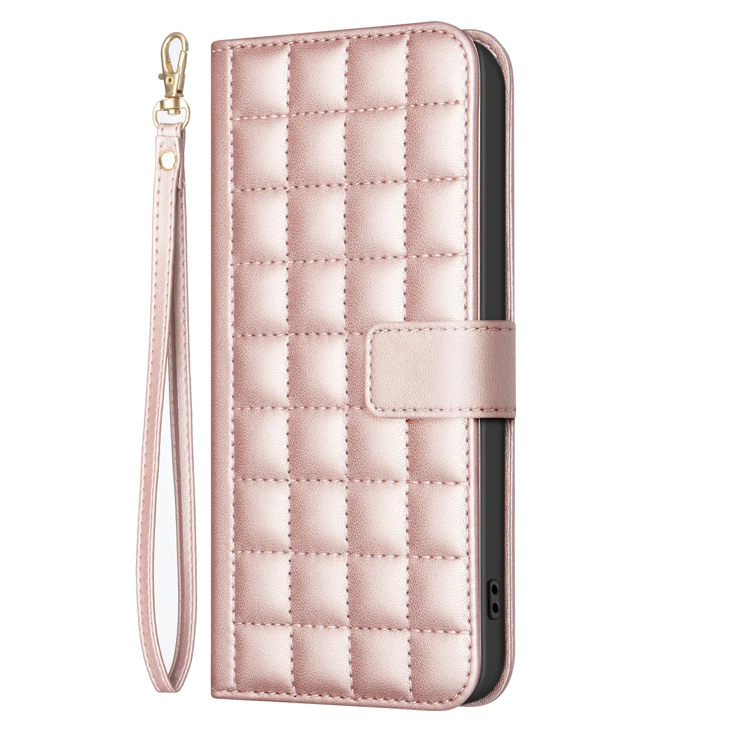 For iPhone 17 Pro Max Leather Case BINFEN COLOR Square Grid Wallet Stand Phone Cover - Rose Gold - Image 2