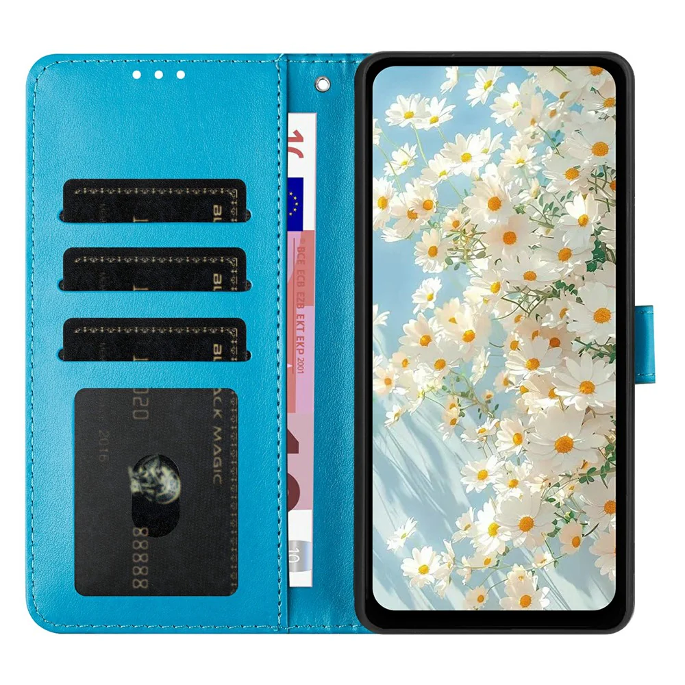 For iPhone 17 Pro Max Leather Case Daisy Imprint Wallet Stand Phone Protective Cover - Baby Blue - Image 2