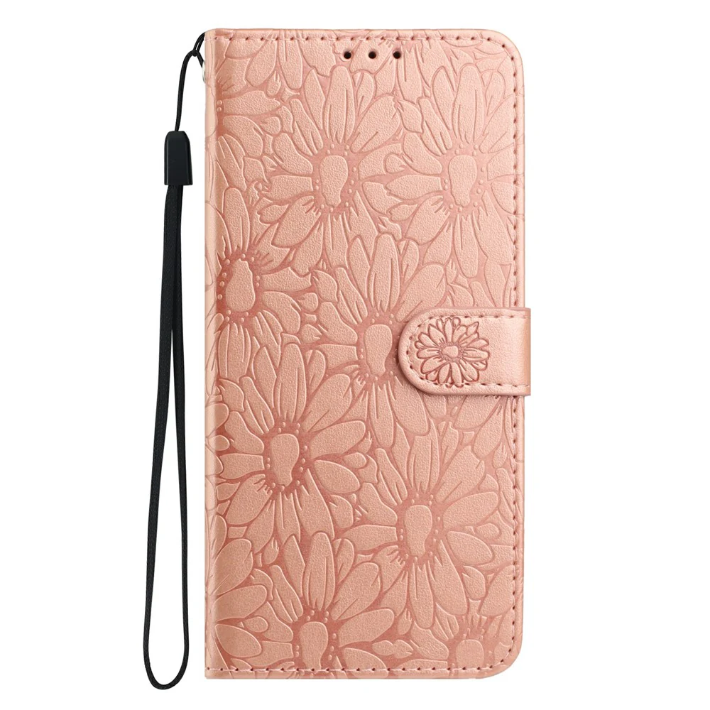 For iPhone 17 Pro Max Leather Case Daisy Imprint Wallet Stand Phone Protective Cover - Rose Gold - Image 4