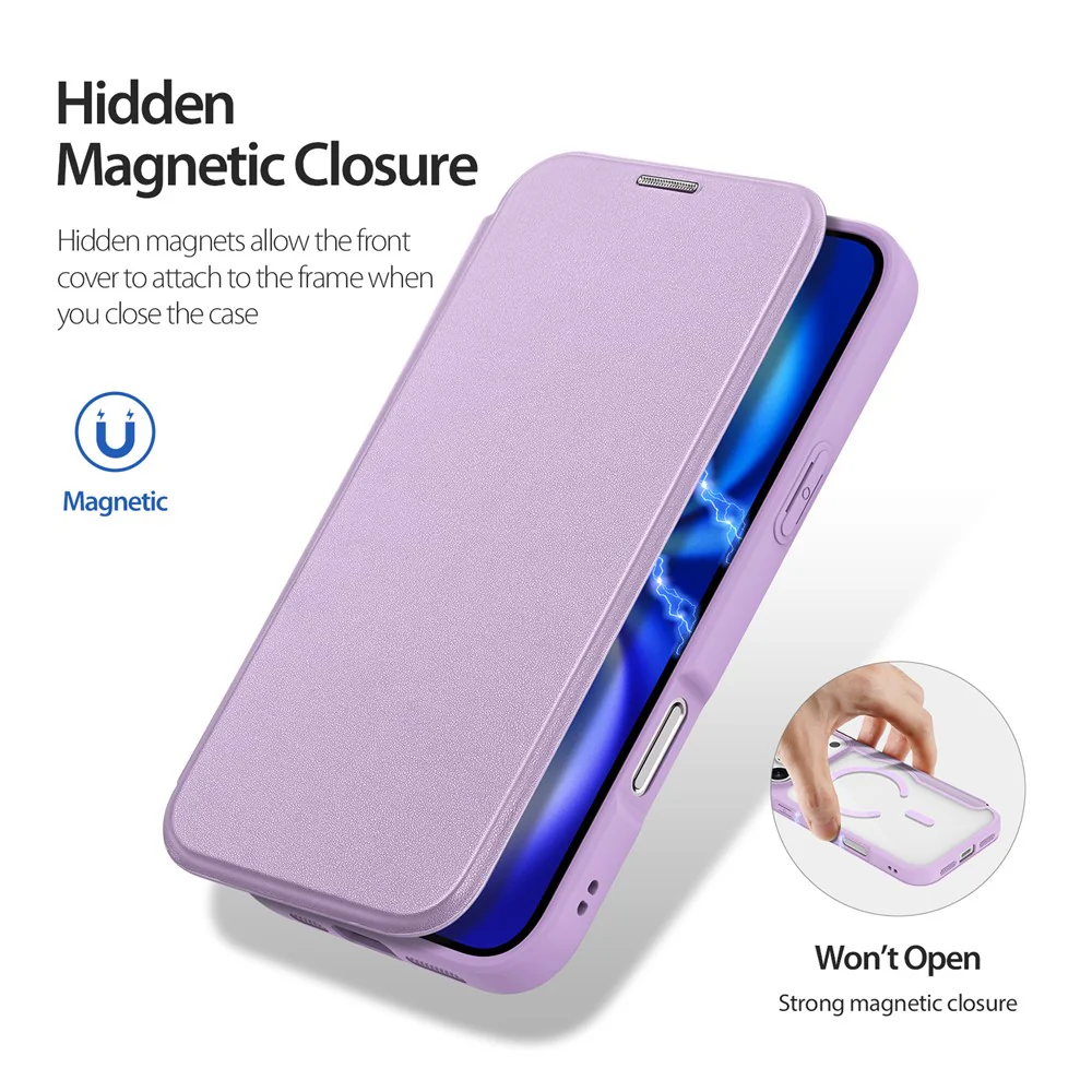 For iPhone 17 Pro Max Leather Case DUX DUCIS Skin X Pro Series Flip Cover Compatible with MagSafe - Purple Pink - Image 7