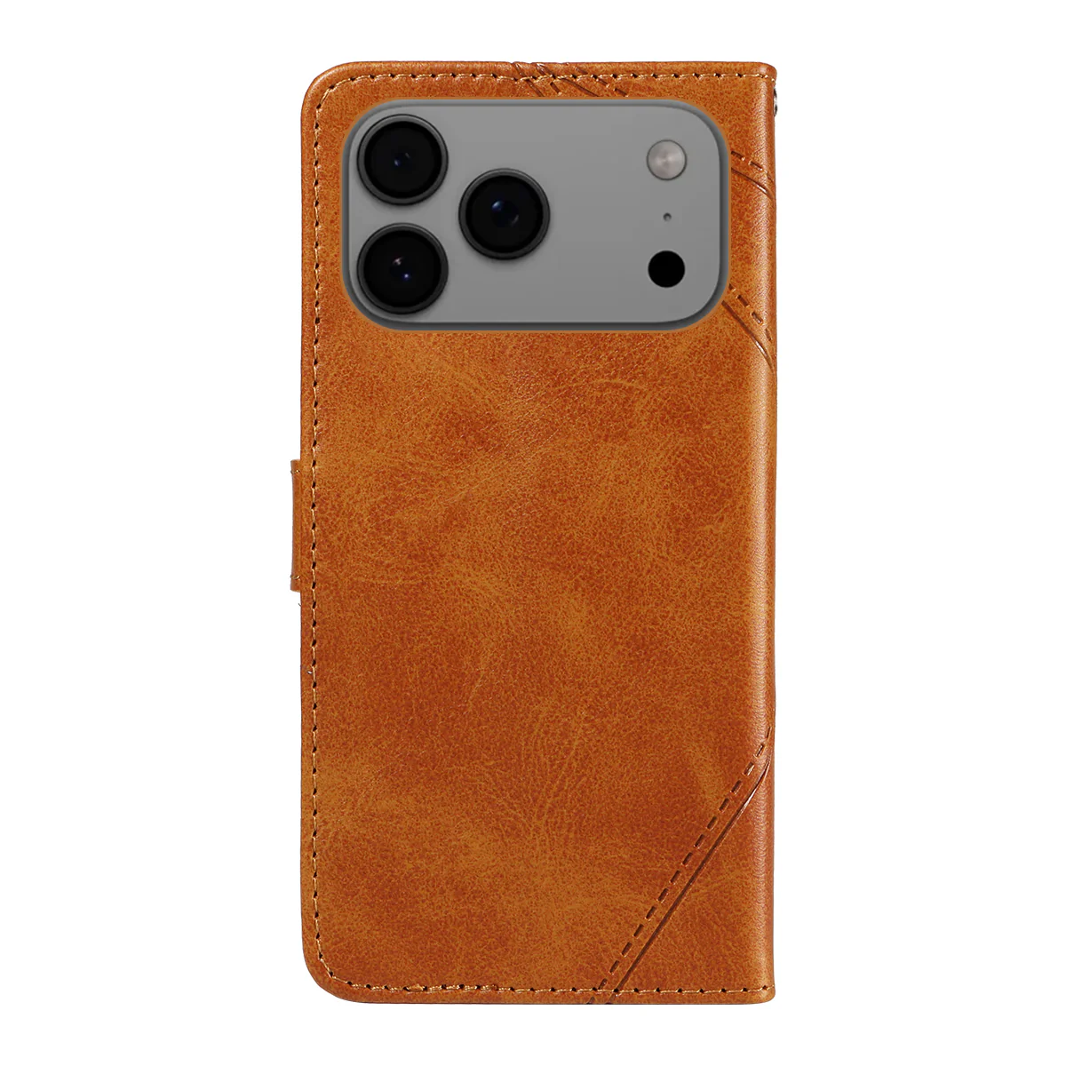 For iPhone 17 Pro Max Leather Case Geometric Line Design Wallet Phone Cover with Wrist Strap - Brown - Image 8