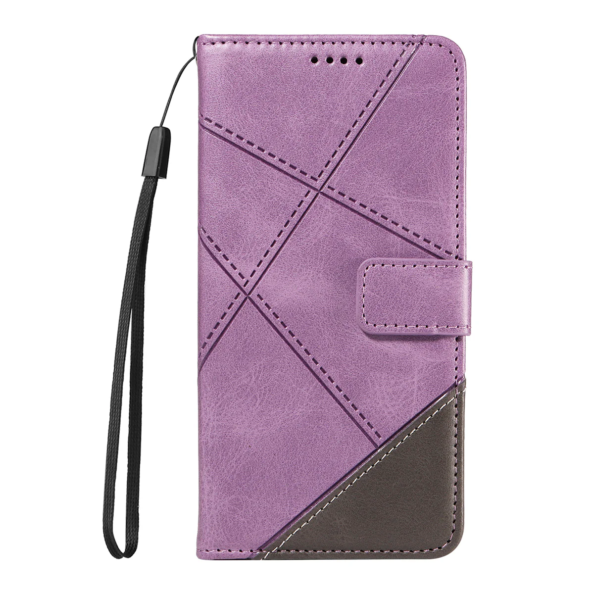 For iPhone 17 Pro Max Leather Case Geometric Line Design Wallet Phone Cover with Wrist Strap - Purple - Image 7