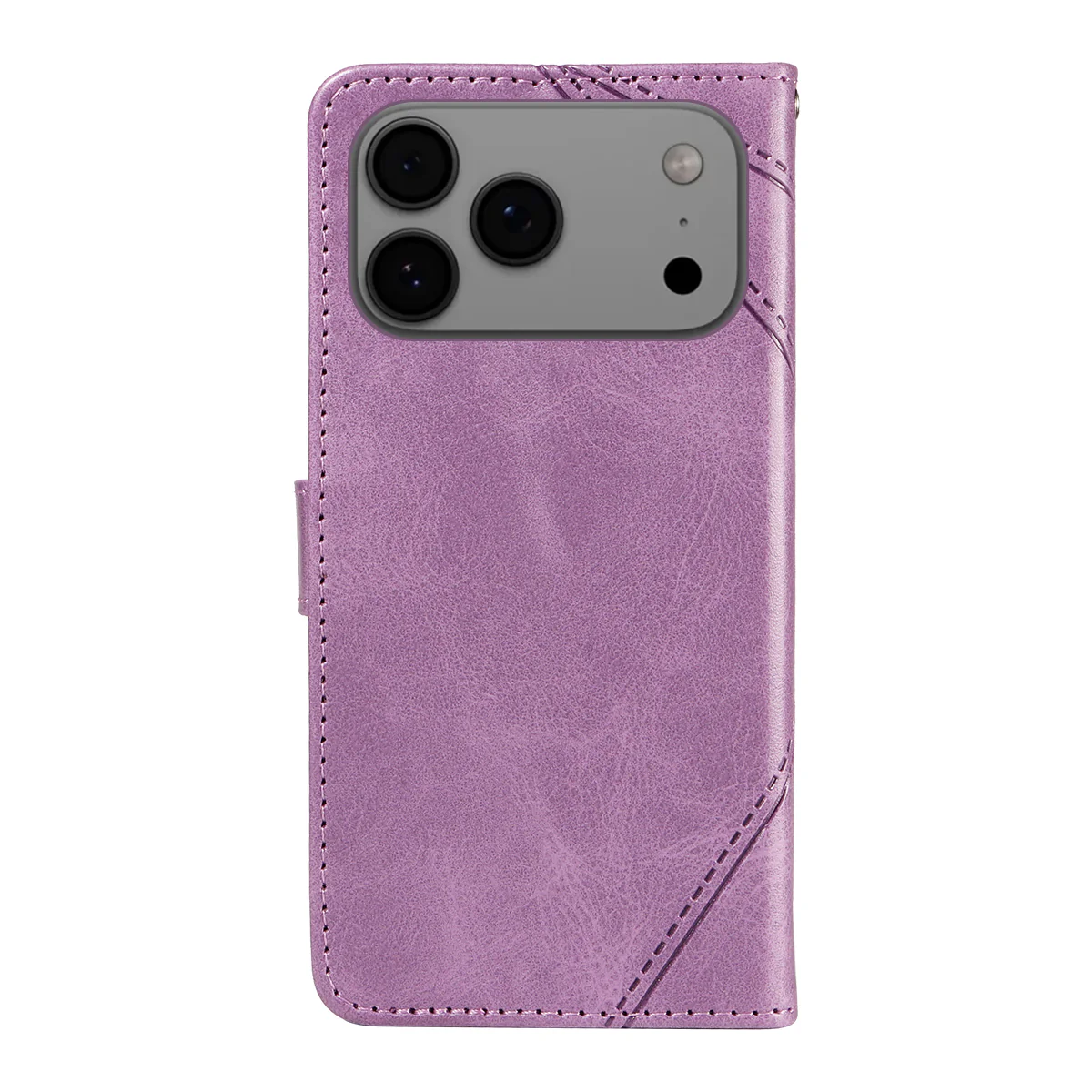 For iPhone 17 Pro Max Leather Case Geometric Line Design Wallet Phone Cover with Wrist Strap - Purple - Image 8