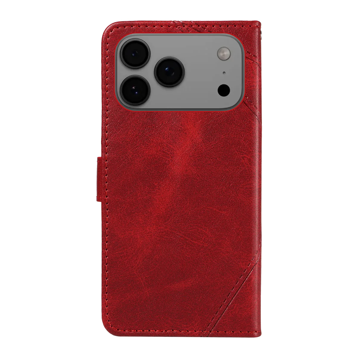 For iPhone 17 Pro Max Leather Case Geometric Line Design Wallet Phone Cover with Wrist Strap - Red - Image 8