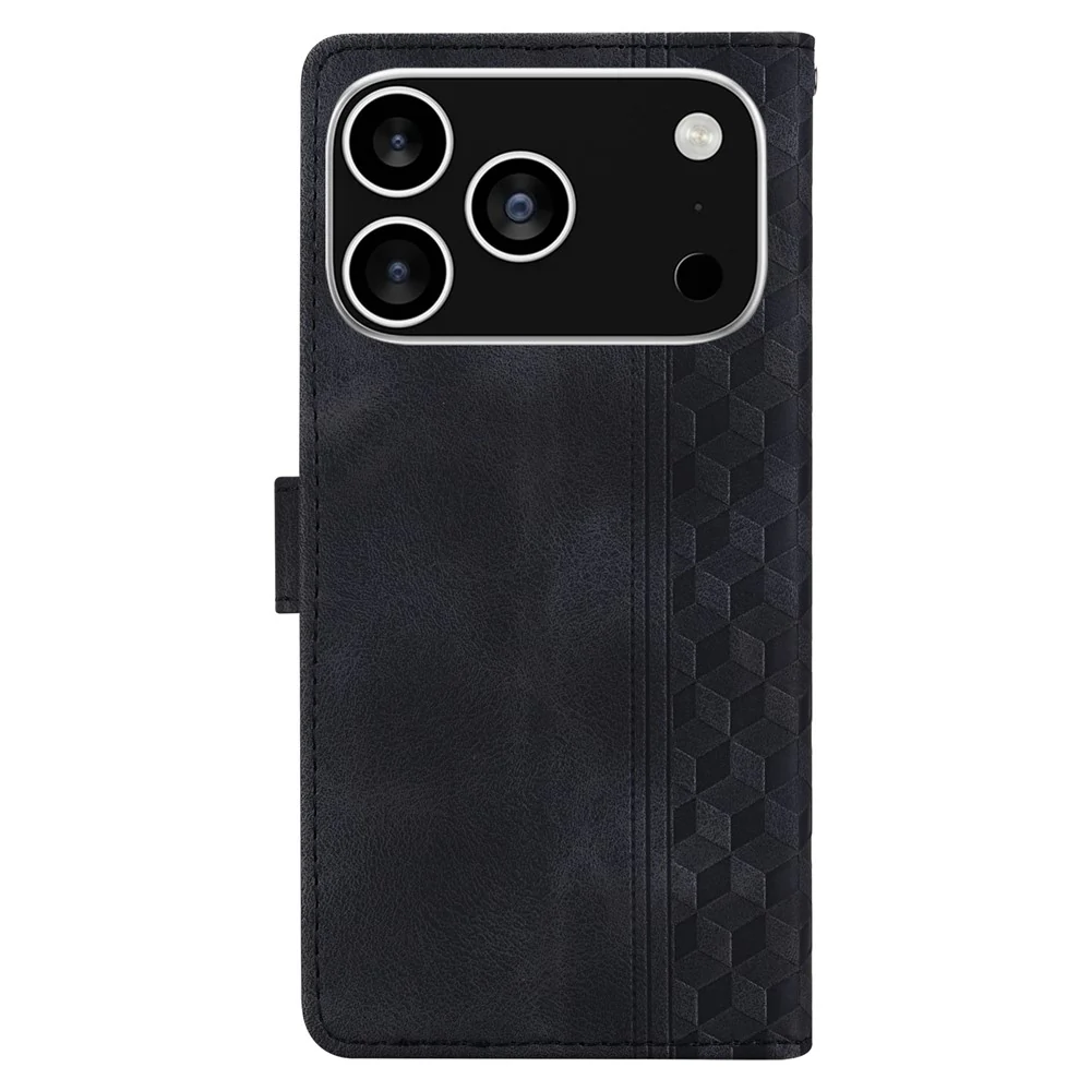 For iPhone 17 Pro Max Leather Case Imprinted Checkered Pattern Wallet Stand Flip Phone Cover - Black - Image 5