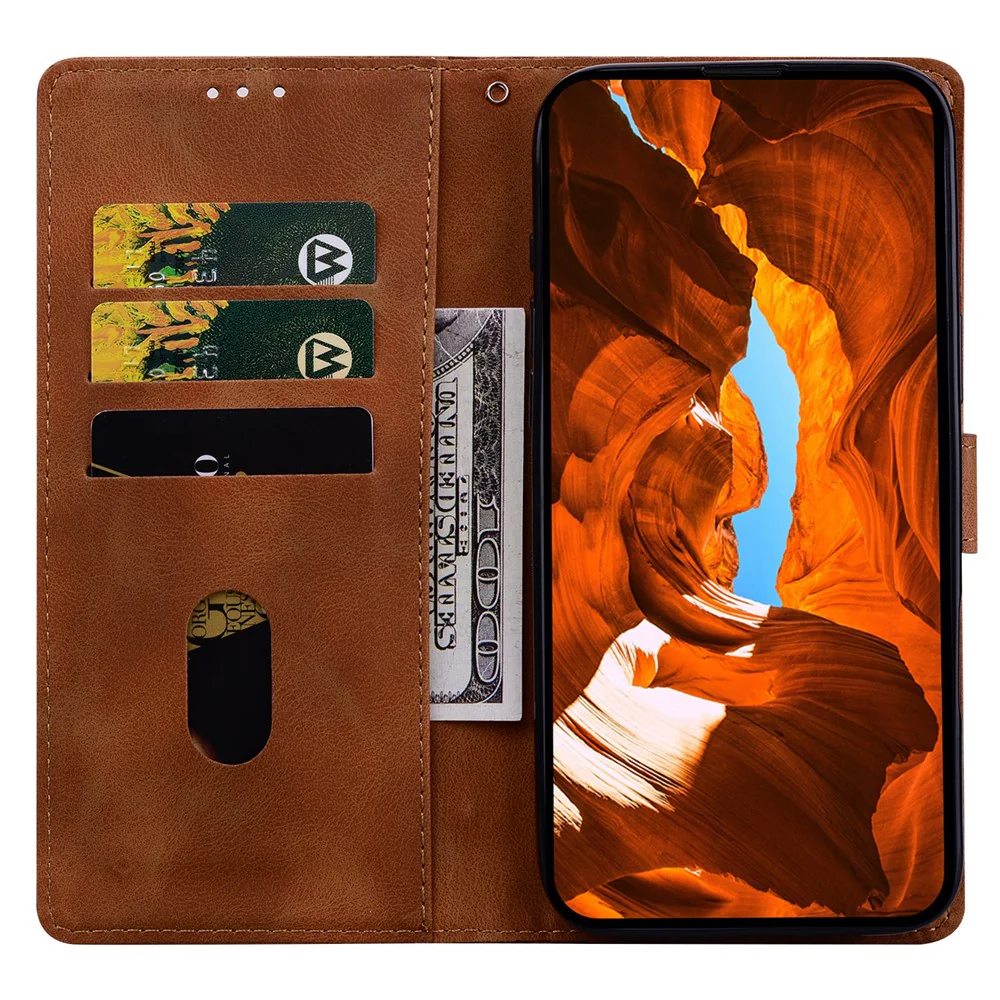 For iPhone 17 Pro Max Leather Case Imprinted Checkered Pattern Wallet Stand Flip Phone Cover - Brown - Image 2
