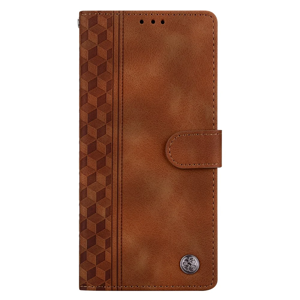 For iPhone 17 Pro Max Leather Case Imprinted Checkered Pattern Wallet Stand Flip Phone Cover - Brown - Image 4