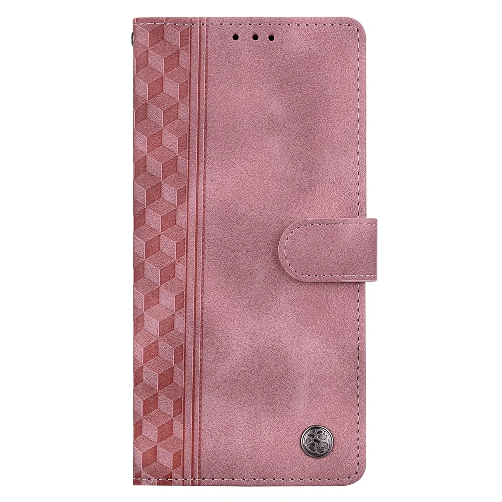 For iPhone 17 Pro Max Leather Case Imprinted Checkered Pattern Wallet Stand Flip Phone Cover - Pink - Image 4
