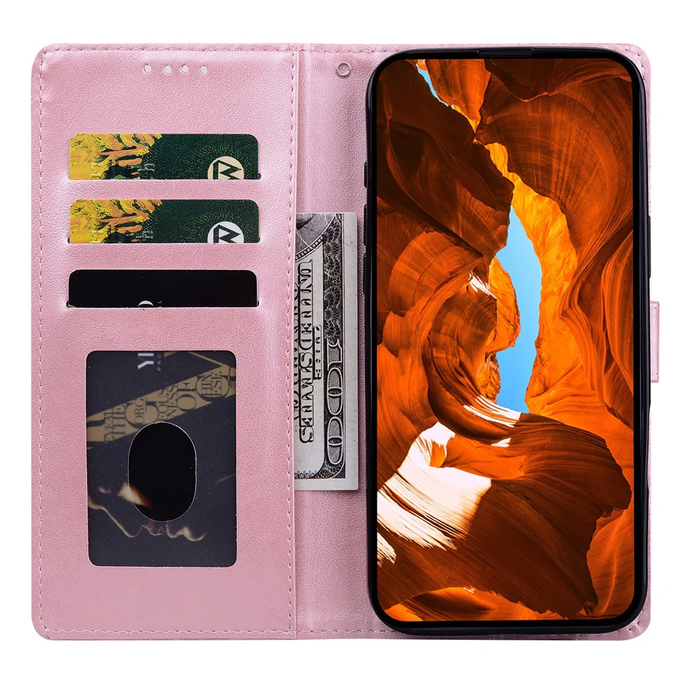 For iPhone 17 Pro Max Leather Case Imprinted Floral Pattern Wallet Stand Flip Phone Cover - Pink - Image 2