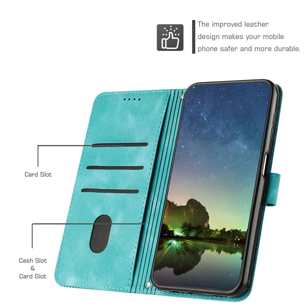 For iPhone 17 Pro Max Leather Case Imprinted Triangle Phone Cover with Hand Strap - Green - Image 2