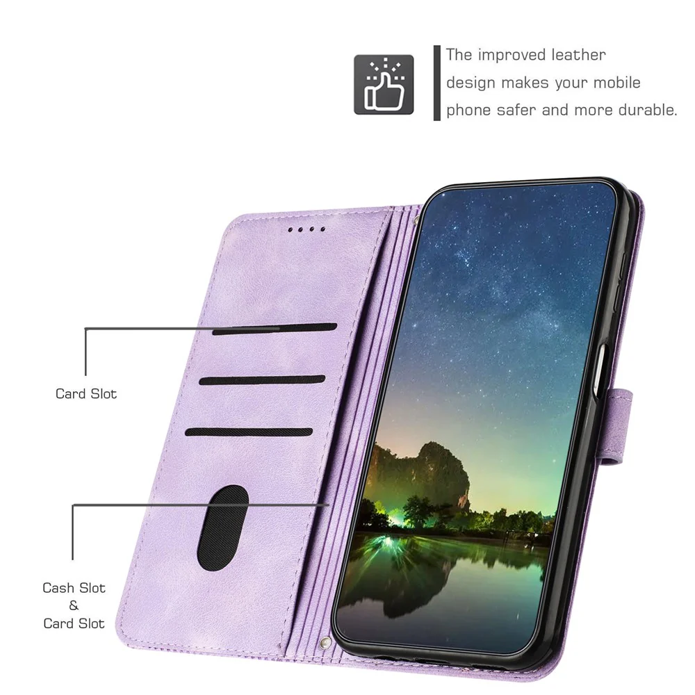For iPhone 17 Pro Max Leather Case Imprinted Triangle Phone Cover with Hand Strap - Purple - Image 2