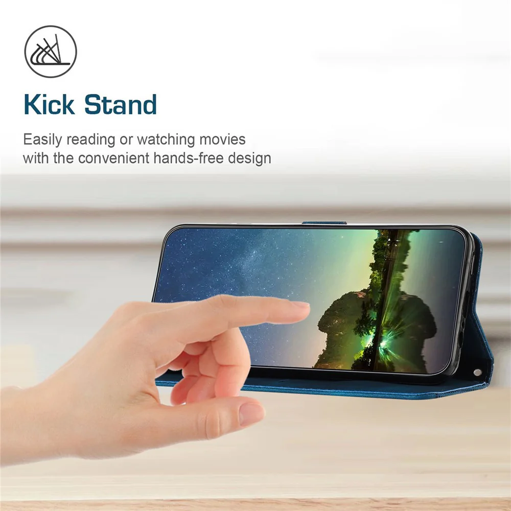 For iPhone 17 Pro Max Leather Case Imprinted Triangle Phone Cover with Hand Strap - Sapphire - Image 8