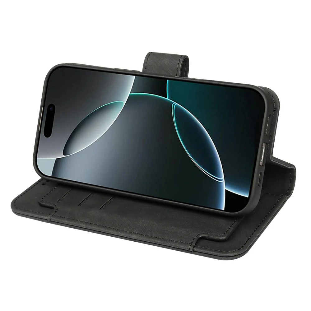 For iPhone 17 Pro Max Leather Case Line Pattern Wallet Phone Cover with 9 Card Slots - Black - Image 4