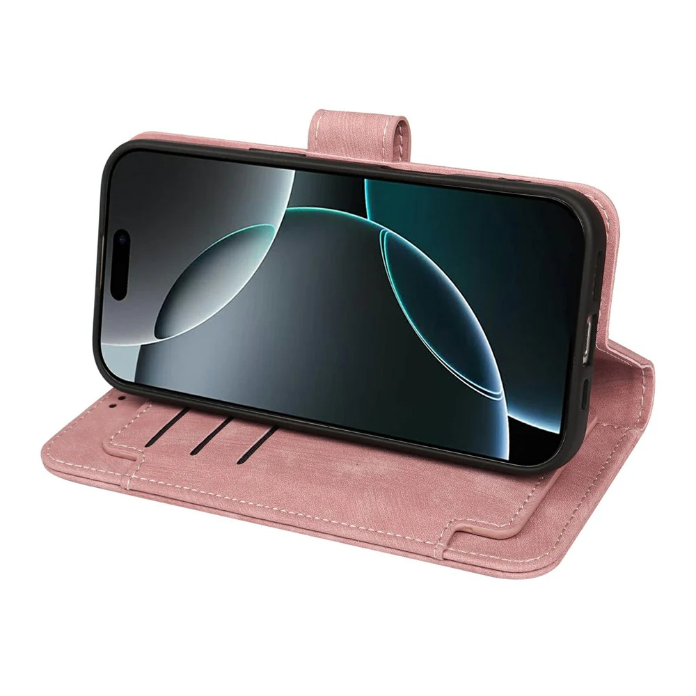 For iPhone 17 Pro Max Leather Case Line Pattern Wallet Phone Cover with 9 Card Slots - Rose Gold - Image 4