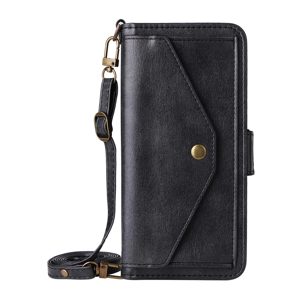 For iPhone 17 Pro Max Leather Case Magnetic Clasp Wallet Stand Phone Cover with Crossbody Strap - Black - Image 7